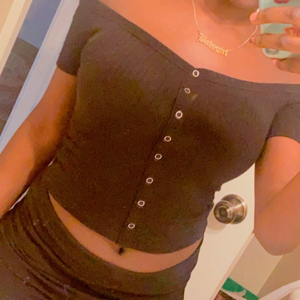 Black button down top